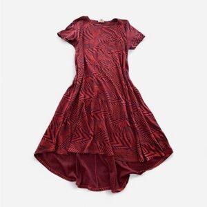 Lularoe Carly Coral High-Low Dress with Geometric Pattern, Size Small, EUC